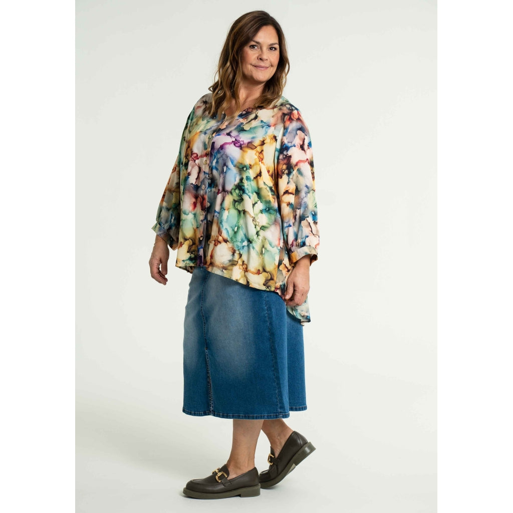 Gozzip Woman Alena Long denim baggy skir Long Skirt Light Blue Denim