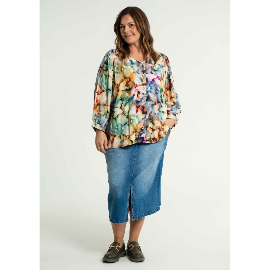 Gozzip Woman Alena Long denim baggy skir Long Skirt Light Blue Denim