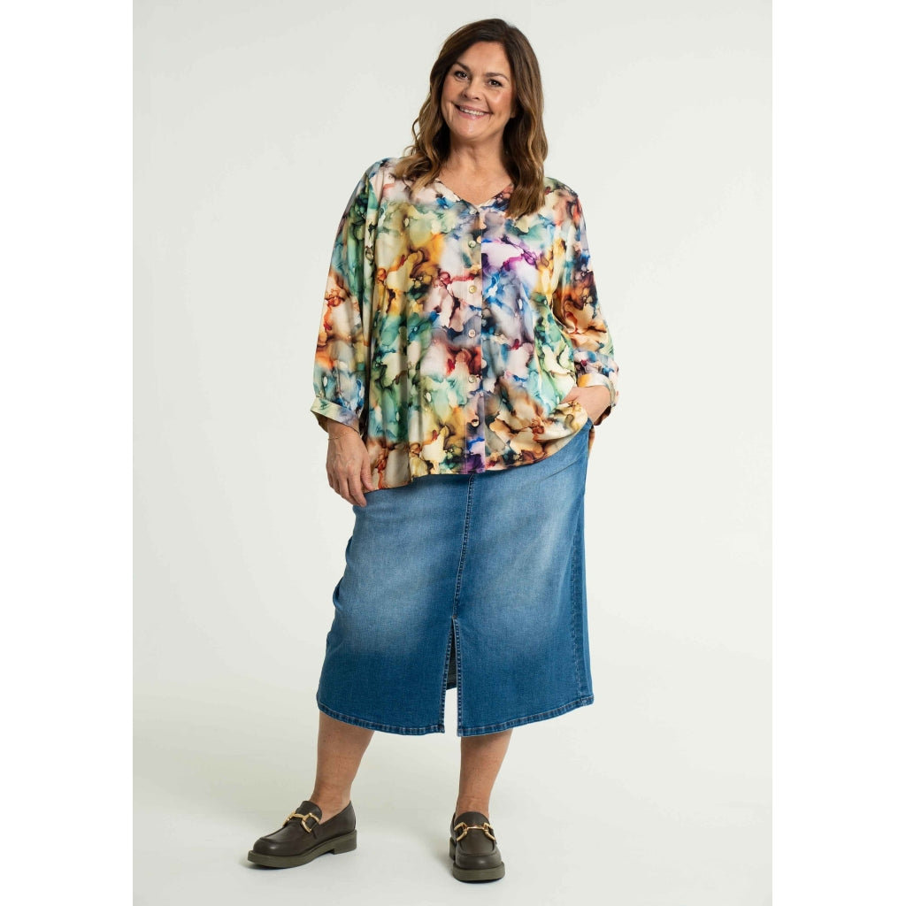 Gozzip Woman Alena Long denim baggy skir Long Skirt Light Blue Denim