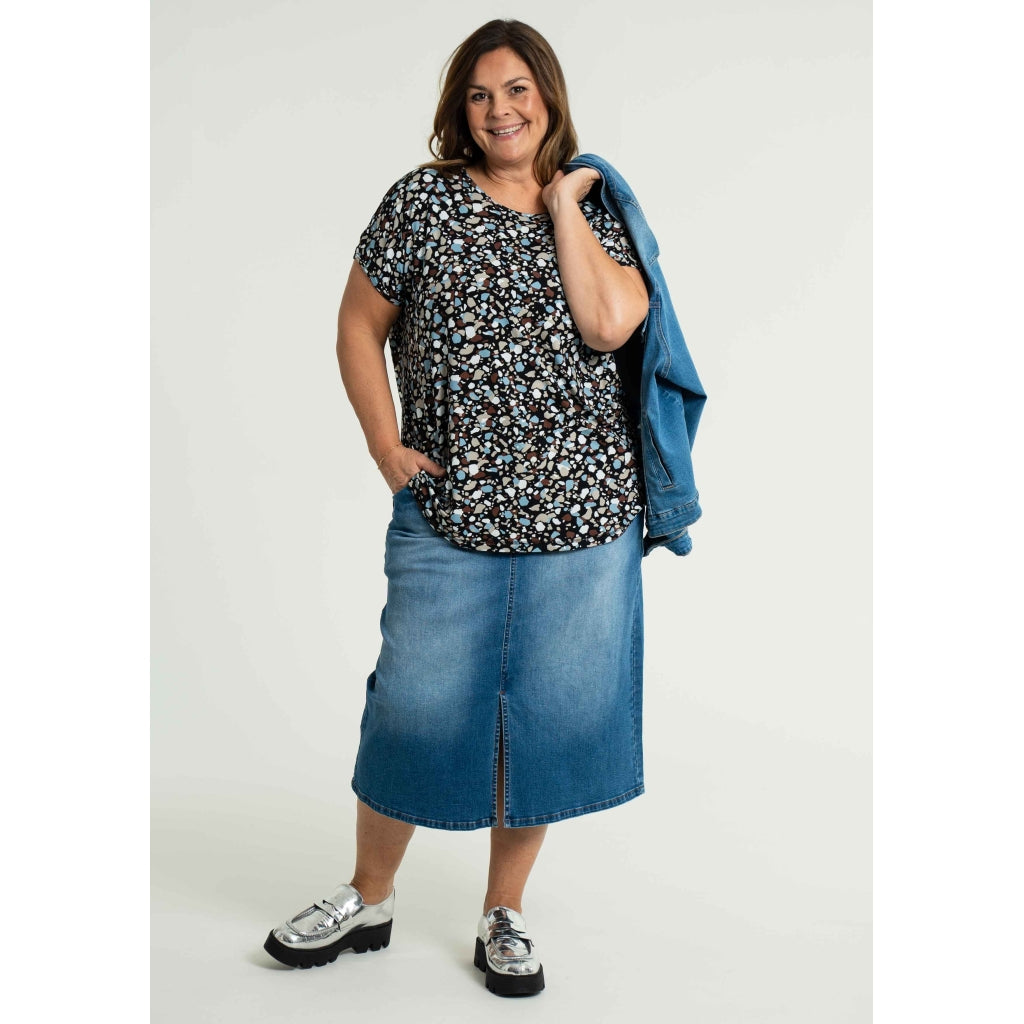 Gozzip Woman Alena Long denim baggy skir Long Skirt Light Blue Denim