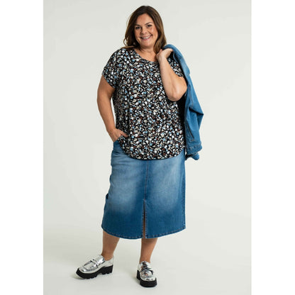 Gozzip Woman Alena Long denim baggy skir Long Skirt Light Blue Denim