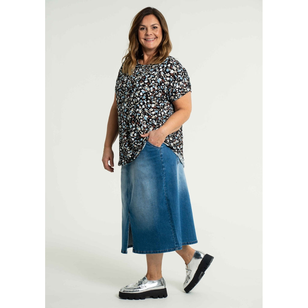 Gozzip Woman Alena Long denim baggy skir Long Skirt Light Blue Denim