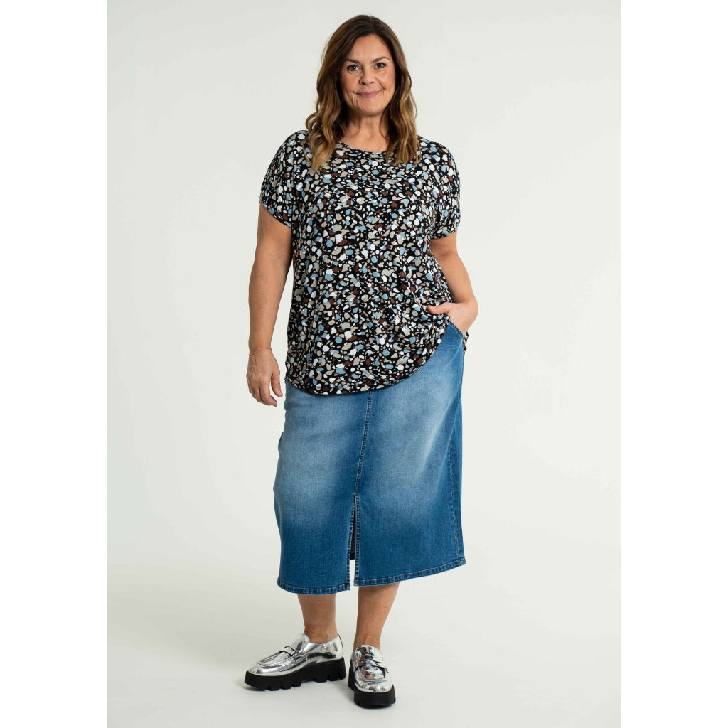 Gozzip Woman Alena Long denim baggy skir Long Skirt Light Blue Denim