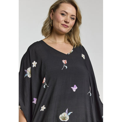 Gozzip Woman GLia Oversize Dress Oversize Dress Black with flower