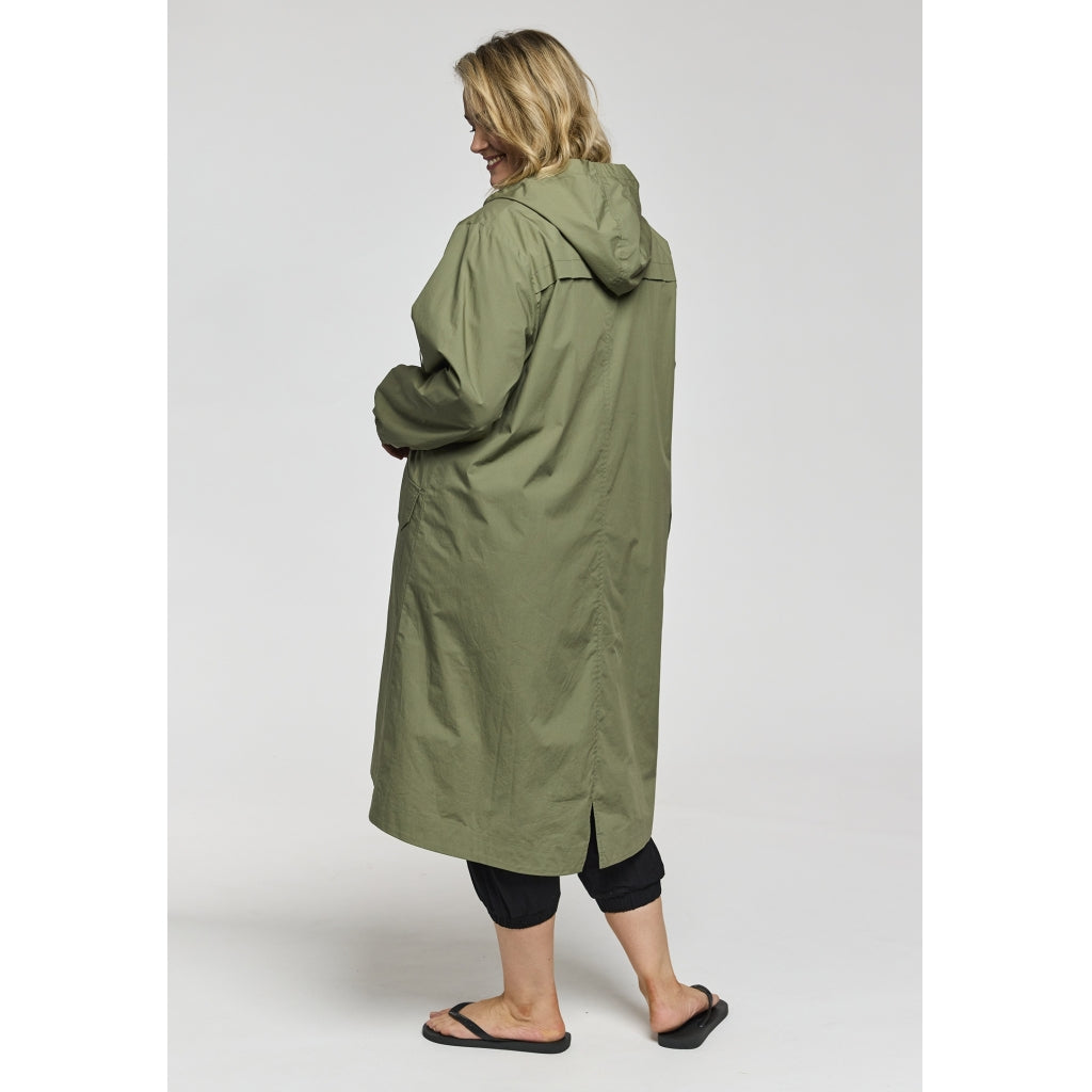 Gozzip Woman GLiss Long Trenchcoat Jacket Green with green/rose lining